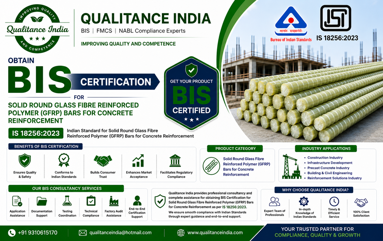 BIS Certification for GFRP Bars under IS 18256:2023 – Complete Guide for Manufacturers