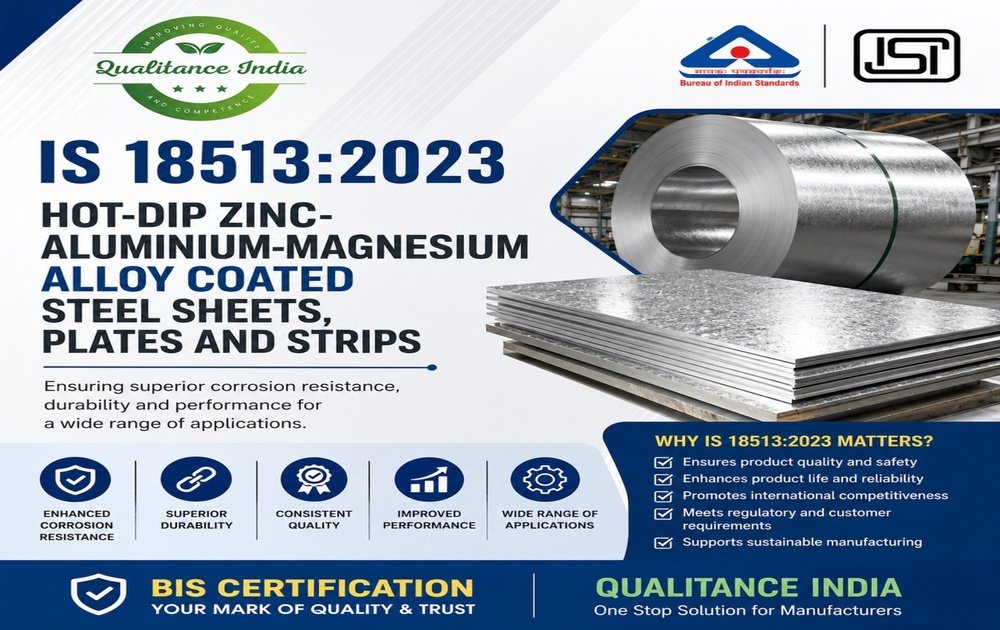 BIS Certification for Hot-Dip Zinc-Aluminium-Magnesium Alloy Coated Steel Sheets, Plates and Strips – IS 18513:2023