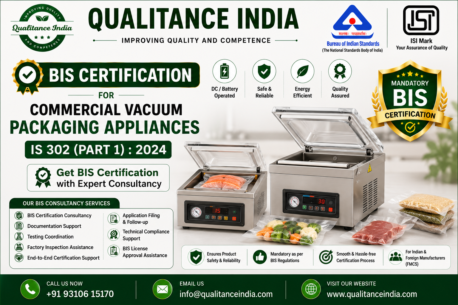 BIS Certification  for Commercial Vacuum Packaging Appliances – IS 302 (Part 1):2024 |