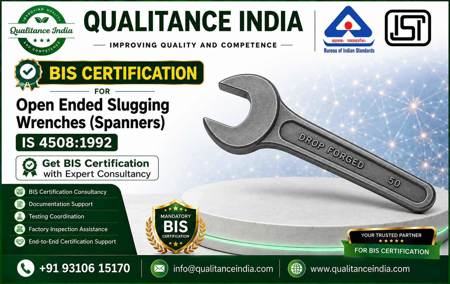 Open Ended Slugging Wrenches (Spanners) BIS Certification | IS 4508:1992 | ISI Mark Consultancy | Enforcement Date 01 October 2026