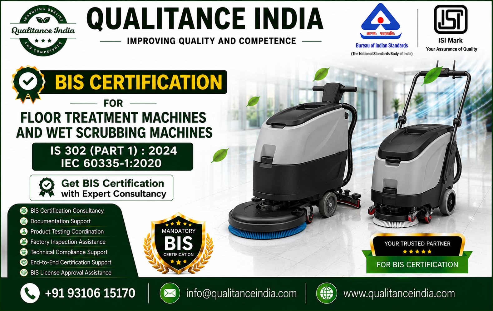 BIS Certification  for Floor Treatment Machines & Wet Scrubbing Machines – IS 302 (Part 1):2024 | IEC 60335-1:2020