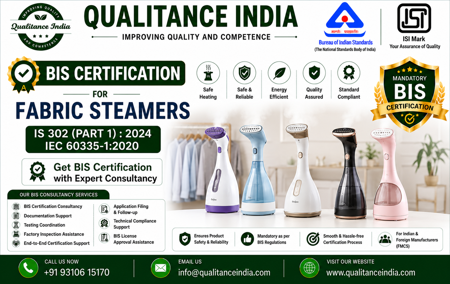 BIS Certification Consultancy for Fabric Steamers – IS 302 (Part 1):2024 | IEC 60335-1:2020
