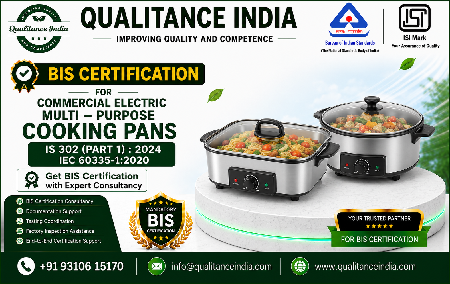 BIS Certification Consultancy for Commercial Electric Multi-Purpose Cooking Pans – IS 302 (Part 1):2024 | IEC 60335-1:2020