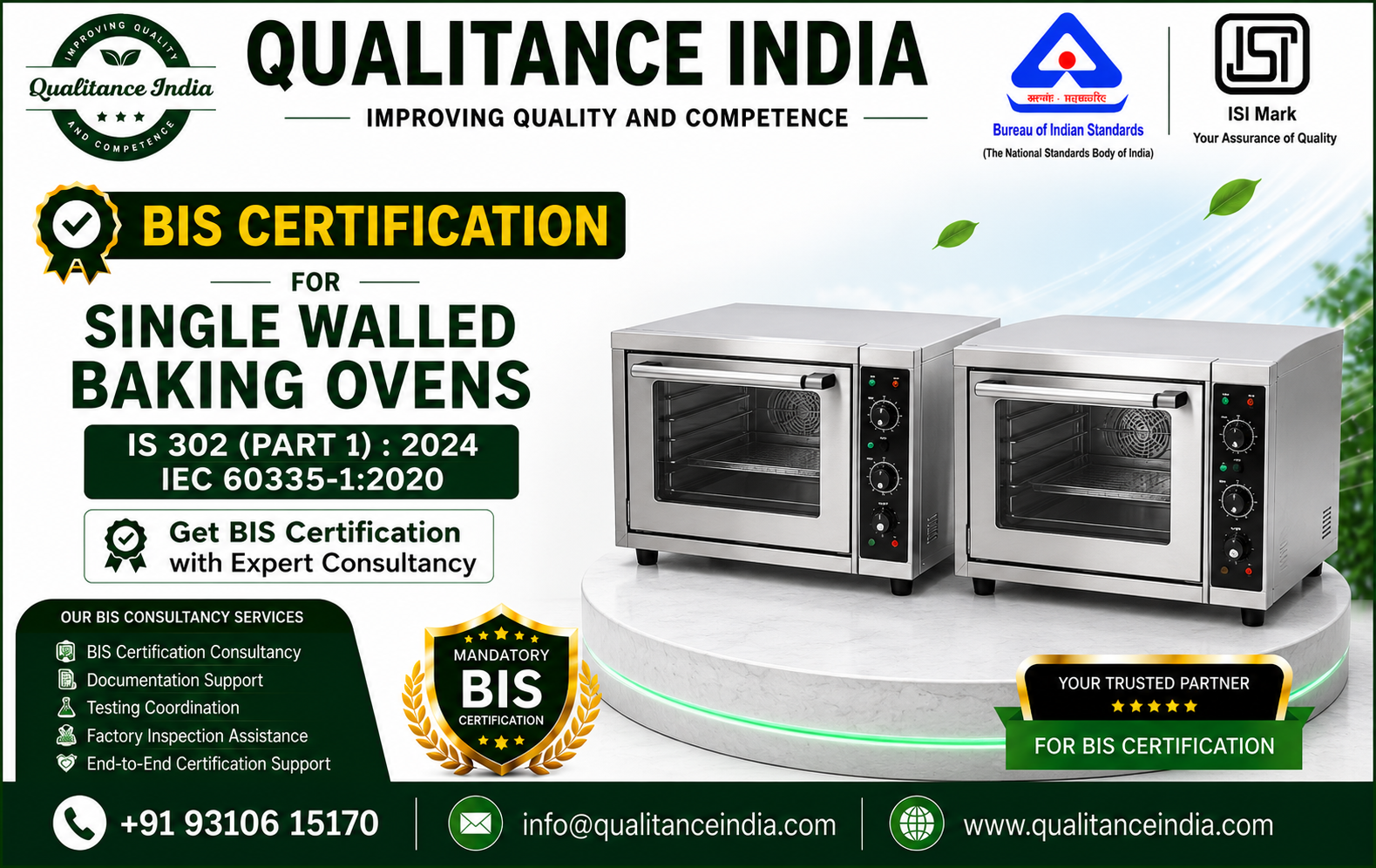BIS Certification for Single Walled Baking Ovens | IS 302 (Part 1):2024 | IEC 60335-1:2020 | Qualitance India