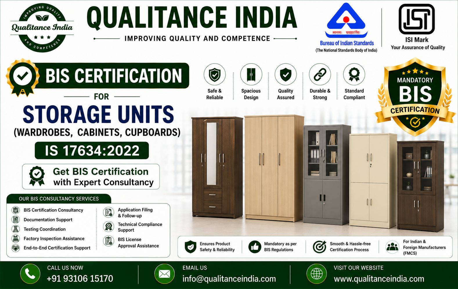 BIS Certification Consultancy for Storage Units (Wardrobes, Cabinets & Cupboards) – IS 17634:2022 | Complete ISI Certification Guide