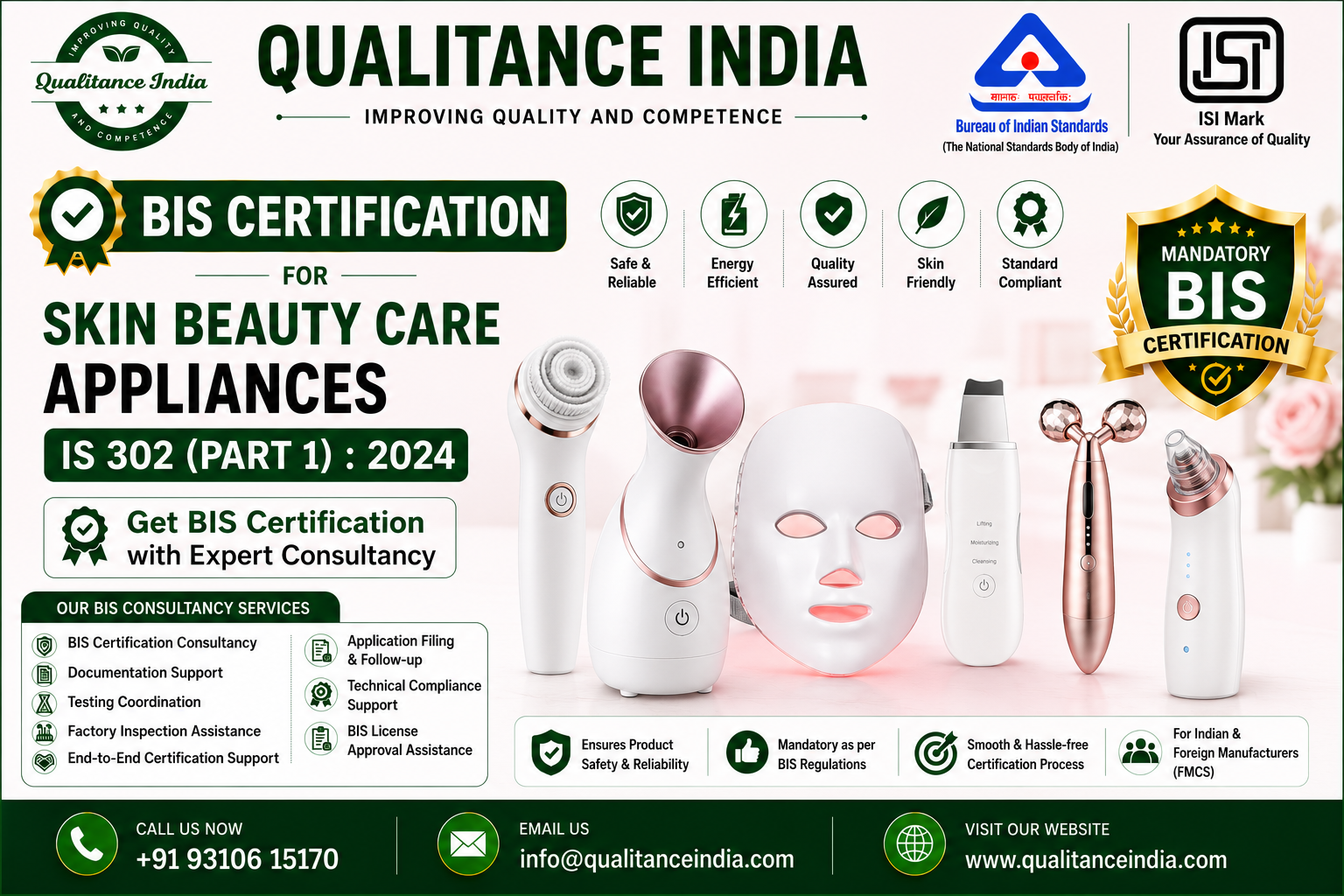 BIS Certification Consultancy for Skin Beauty Care Appliances – IS 302 (Part 1):2024 | Mandatory from 01 October 2026