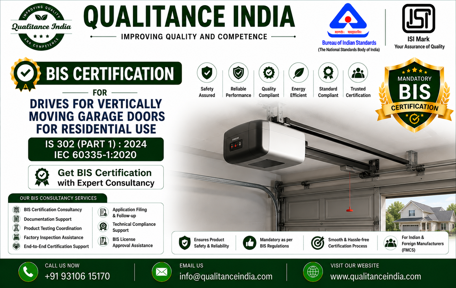 BIS Certification Consultancy for Drives for Vertically Moving Garage Doors for Residential Use – IS 302 (Part 1):2024 | IEC 60335-1:2020