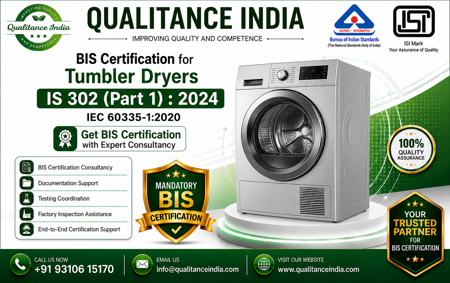 BIS Certification Consultancy for Tumbler Dryers | IS 302 (Part 1):2024 | IEC 60335-1:2020 | Mandatory from 01 October 2026