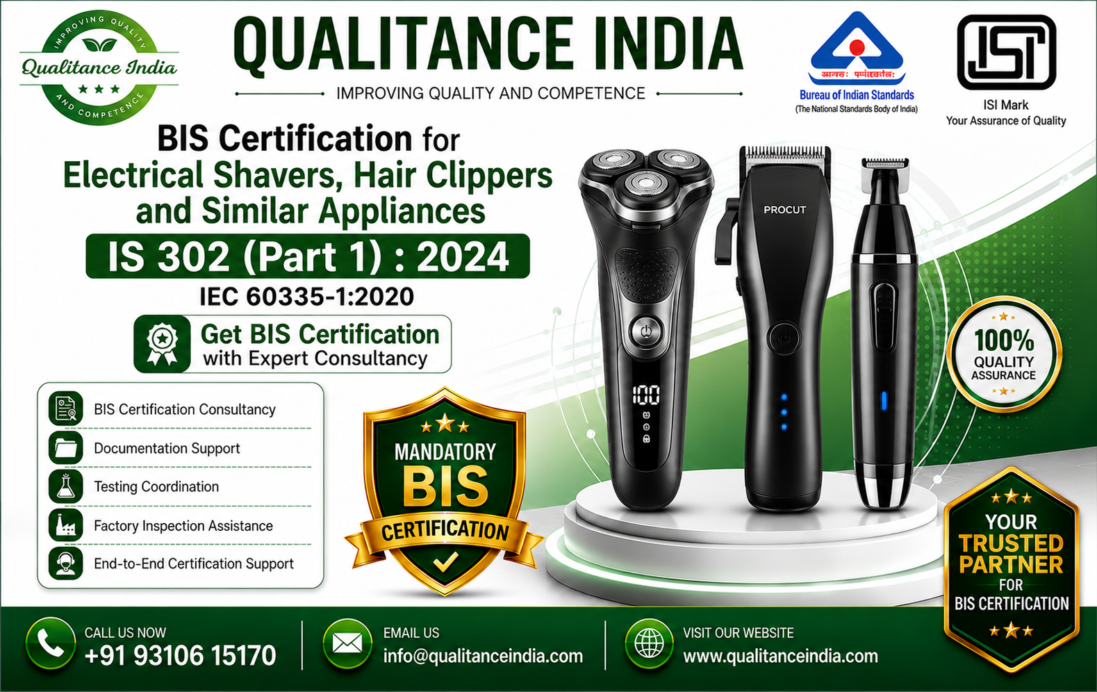 BIS Certification Consultancy for Electrical Shavers, Hair Clippers and Similar Appliances | IS 302 (Part 1):2024 | IEC 60335-1:2020 | Enforcement Date 01 October 2026