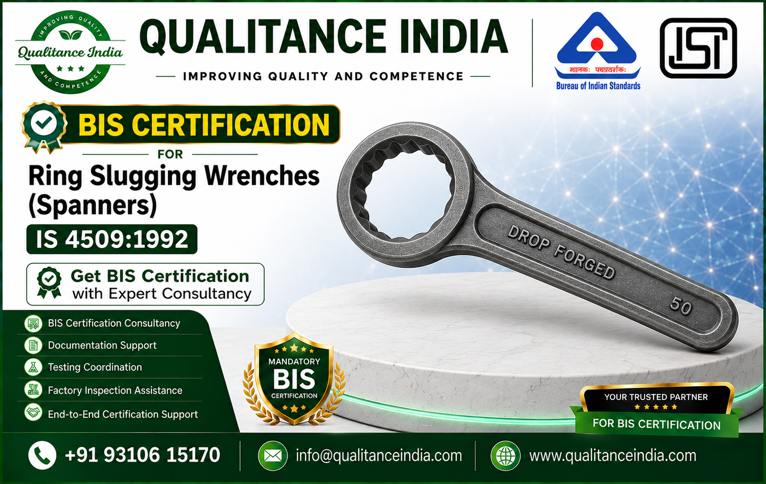 Ring Slugging Wrenches (Spanners) BIS Certification | IS 4509:1992 | Complete ISI Mark Consultancy Guide | Enforcement Date 01 October 2026
