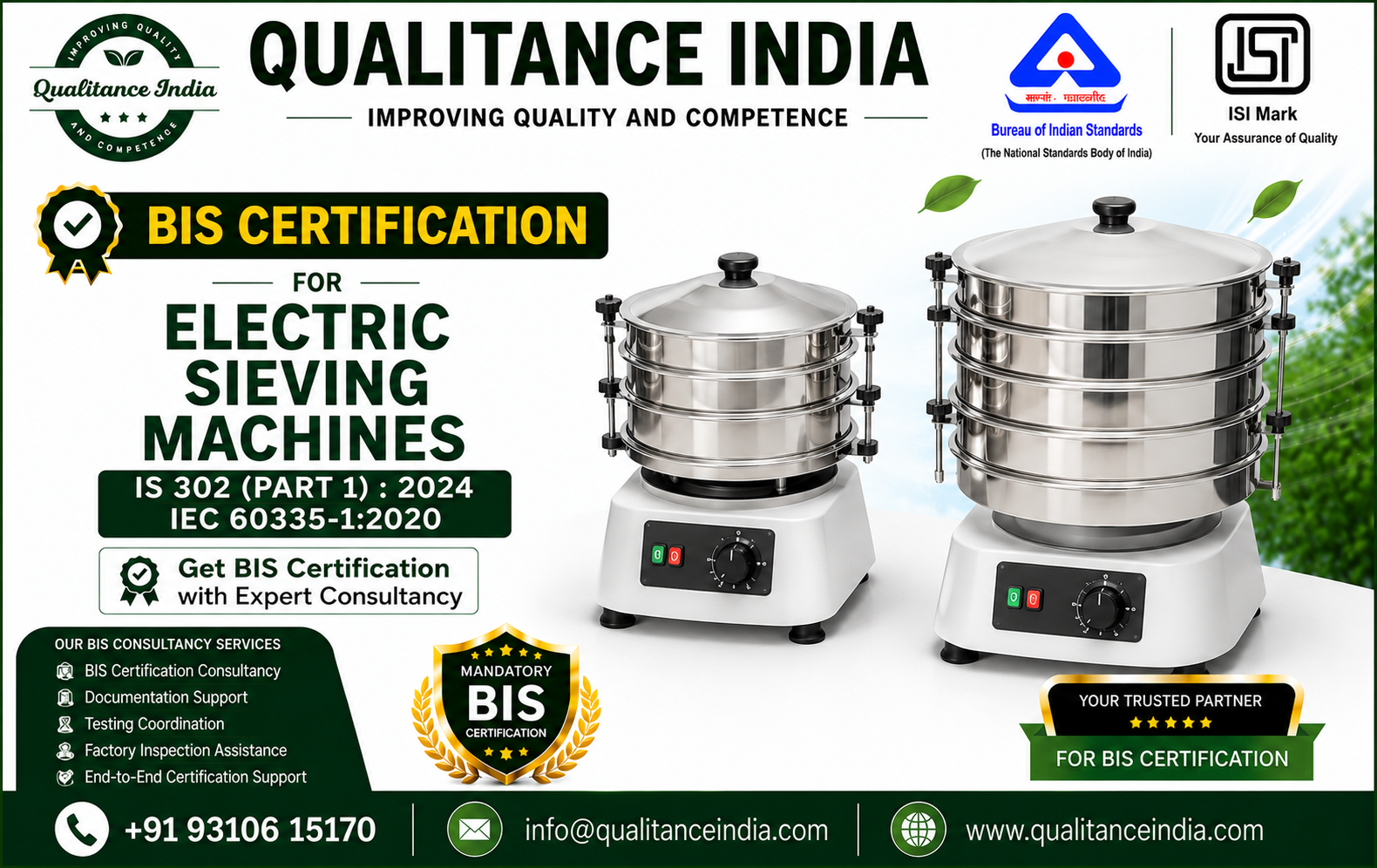 BIS Certification Consultancy for Electric Sieving Machines | IS 302 (Part 1):2024