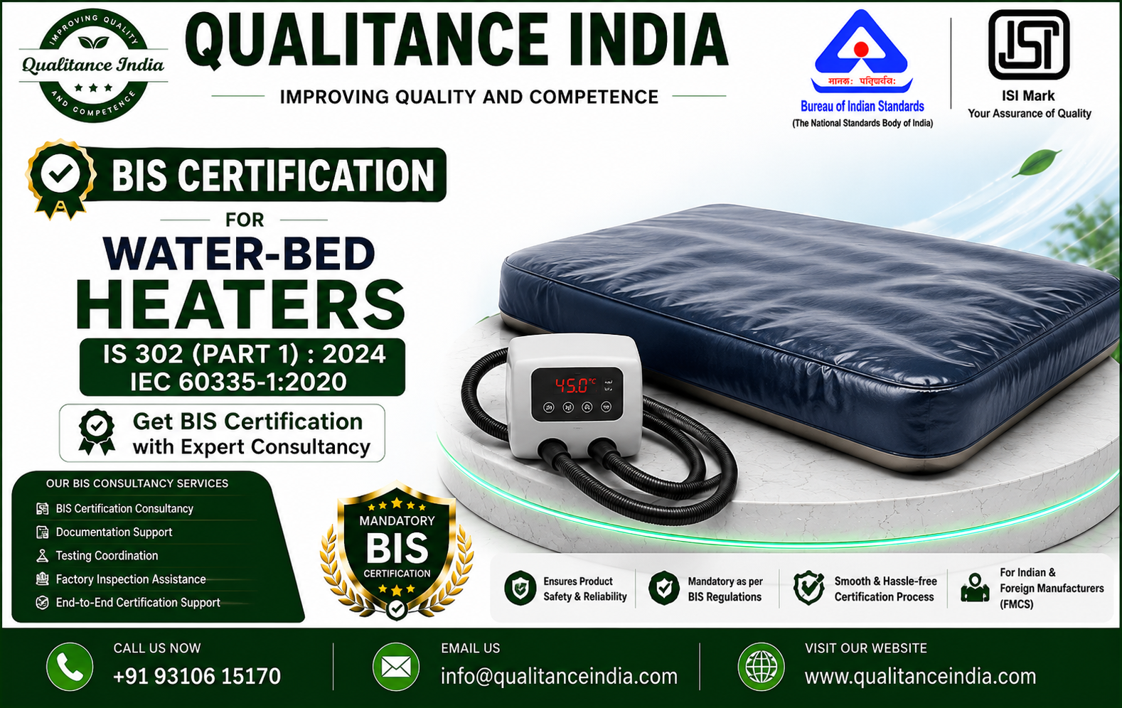 BIS Certification Consultancy for Water-Bed Heaters – IS 302 (Part 1):2024 | IEC 60335-1:2020