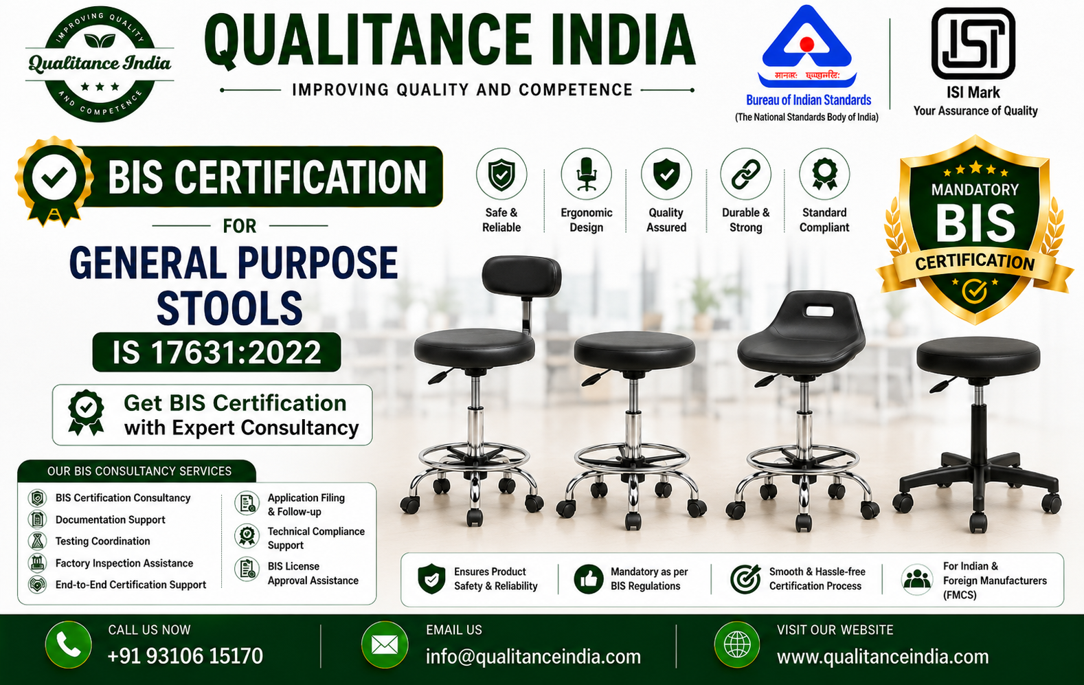 BIS Certification Consultancy for General Purpose Chairs and Stools – IS 17631:2022 | Complete ISI Certification Guide