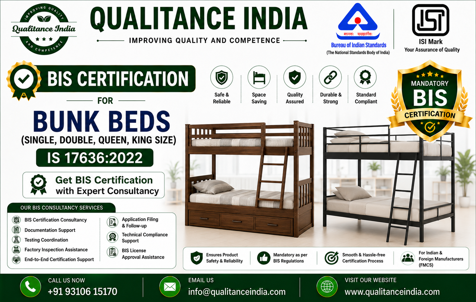 BIS Certification Consultancy for Bunk Beds (Single, Double, Queen & King Size) – IS 17636:2022 Complete Guide
