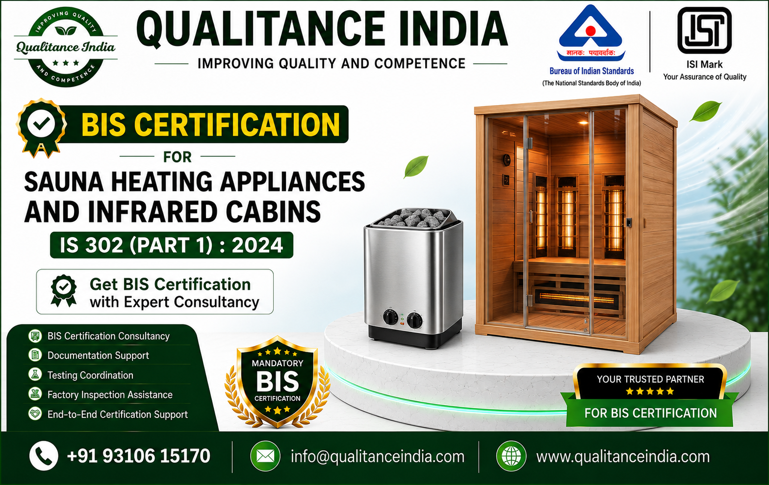 BIS Certification Consultancy for Sauna Heating Appliances & Infrared Cabins – IS 302 (Part 1):2024
