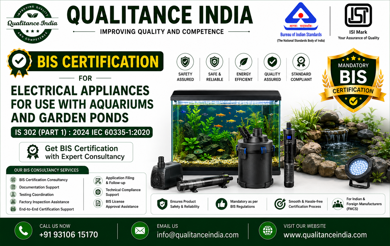 BIS Certification Consultancy for Electrical Appliances for Aquariums & Garden Ponds – IS 302 (Part 1):2024 | IEC 60335-1:2020