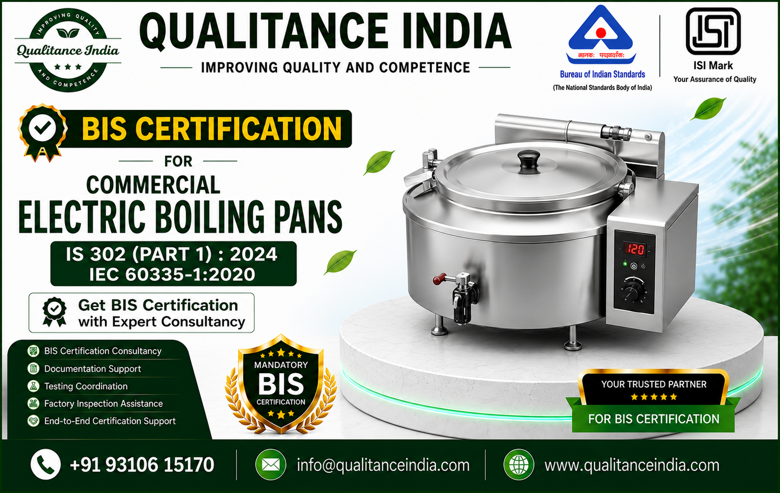 BIS Certification Consultancy for Commercial Electric Boiling Pans – IS 302 (Part 1):2024 | IEC 60335-1:2020