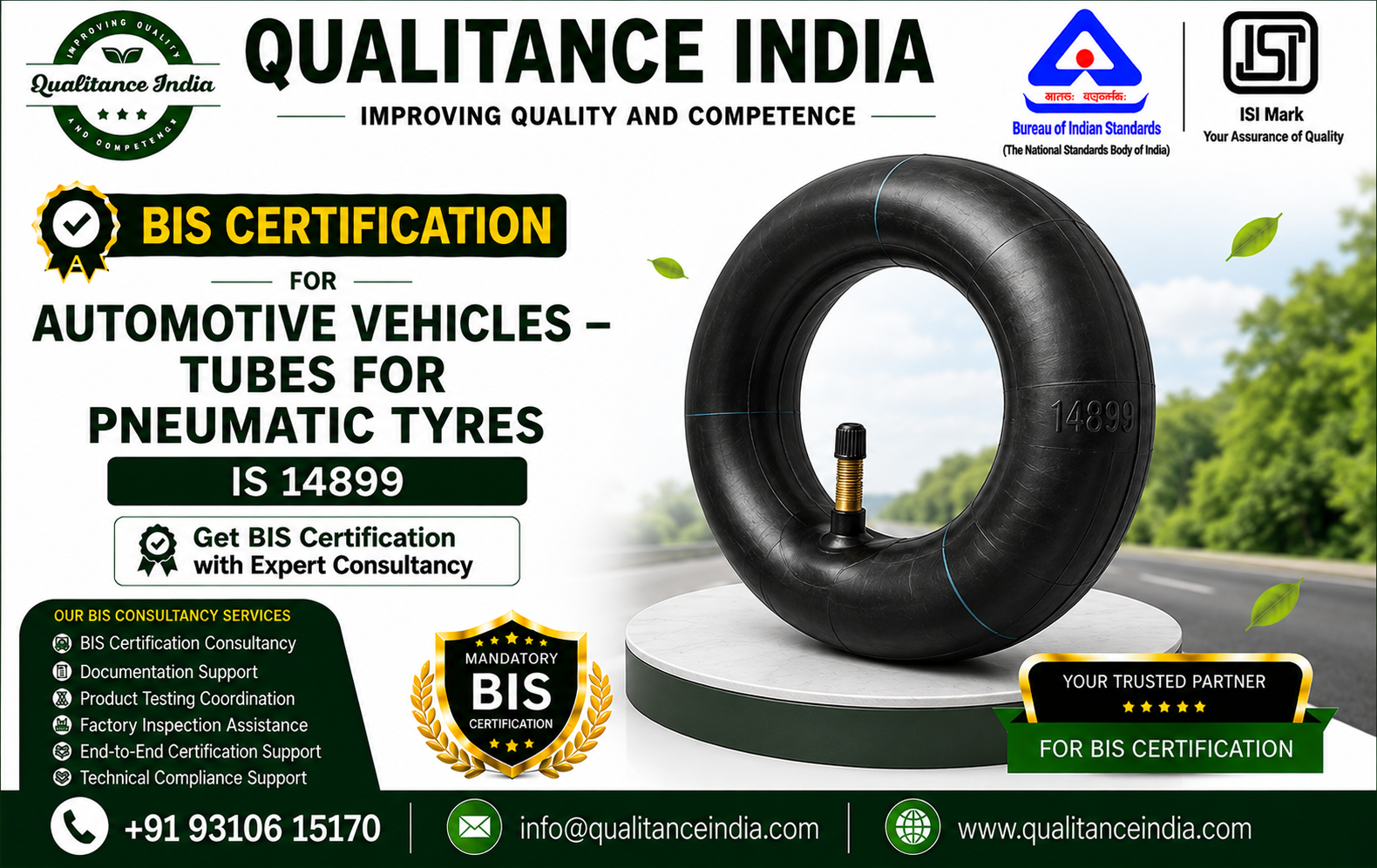 BIS Certification Consultancy for Automotive Vehicles – Tubes for Pneumatic Tyres | IS 13098:2024 | BIS & ISI Mark Certification