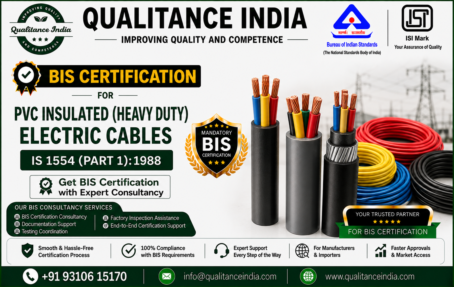 BIS Certification for PVC Insulated (Heavy Duty) Electric Cables – IS 1554 (Part 1):1988
