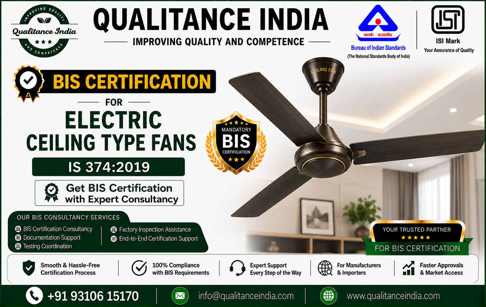 BIS Certification for Electric Ceiling Type Fans – IS 374:2019 | BIS Licence for Ceiling Fans