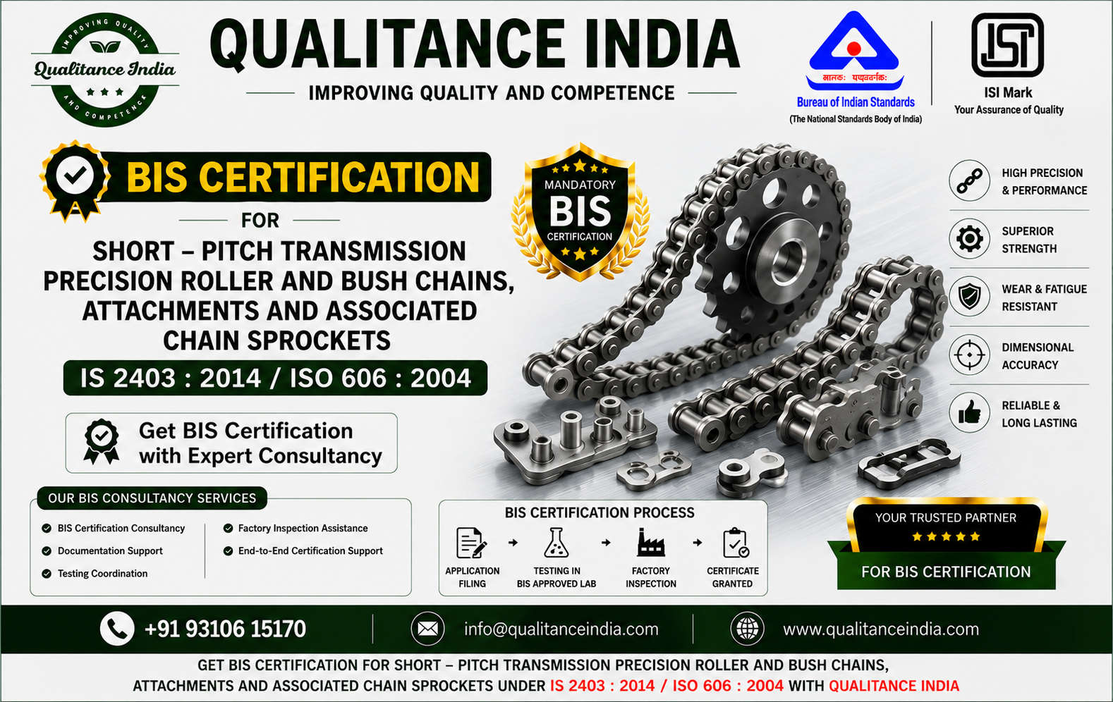 BIS Certification Consultancy for Short-Pitch Transmission Roller & Bush Chains | IS 2403:2014 / ISO 606:2004
