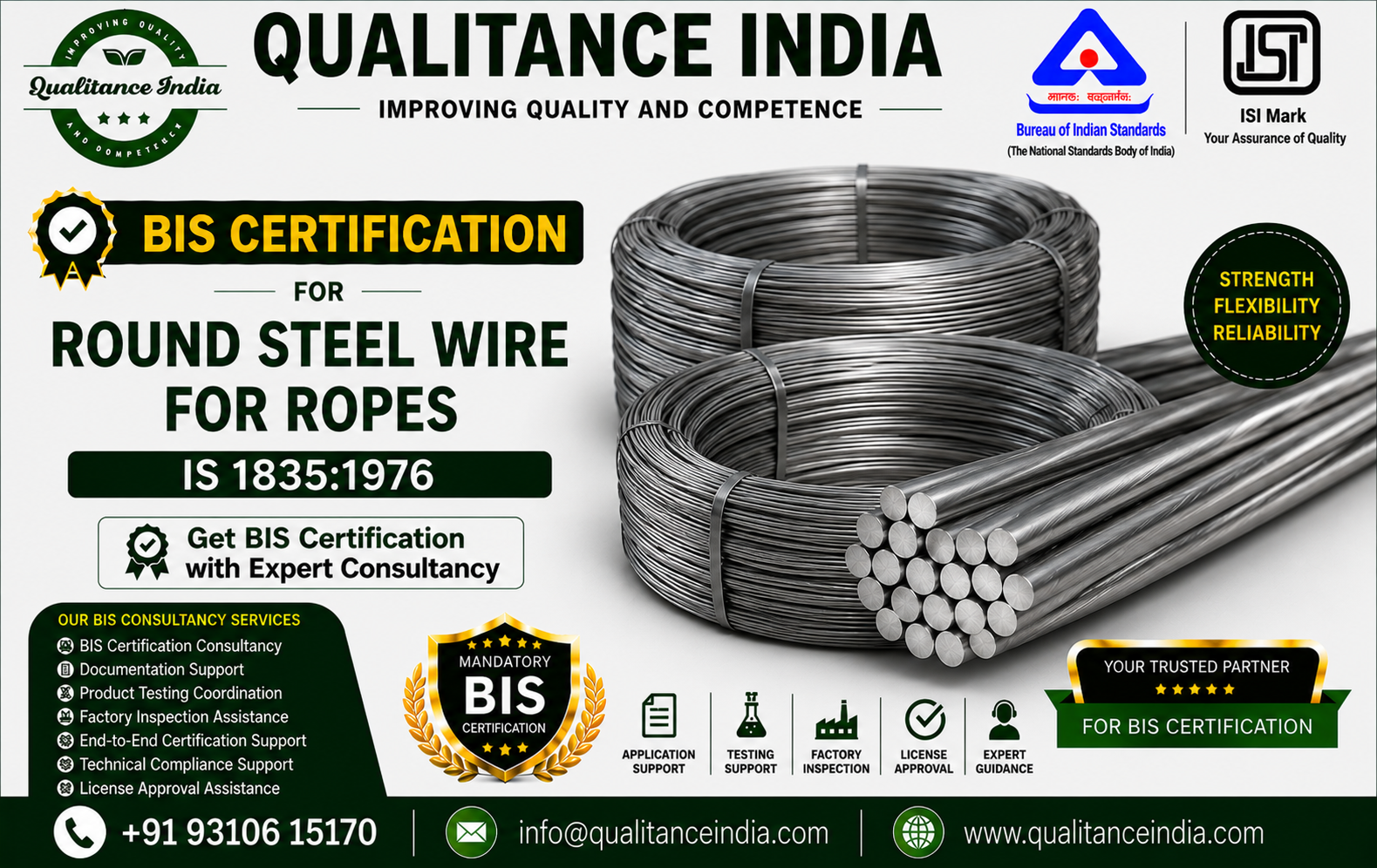 BIS Certification Consultancy for Round Steel Wire for Ropes | IS 1835:1976 | BIS & ISI Mark Certification