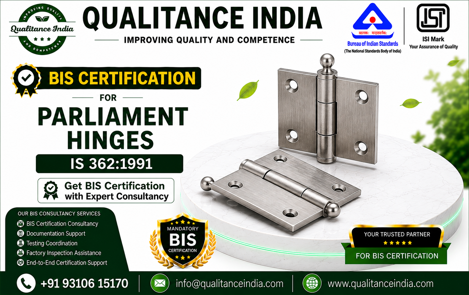 BIS Certification Consultancy for Parliament Hinges | IS 362:1991 | BIS & ISI Mark Certification