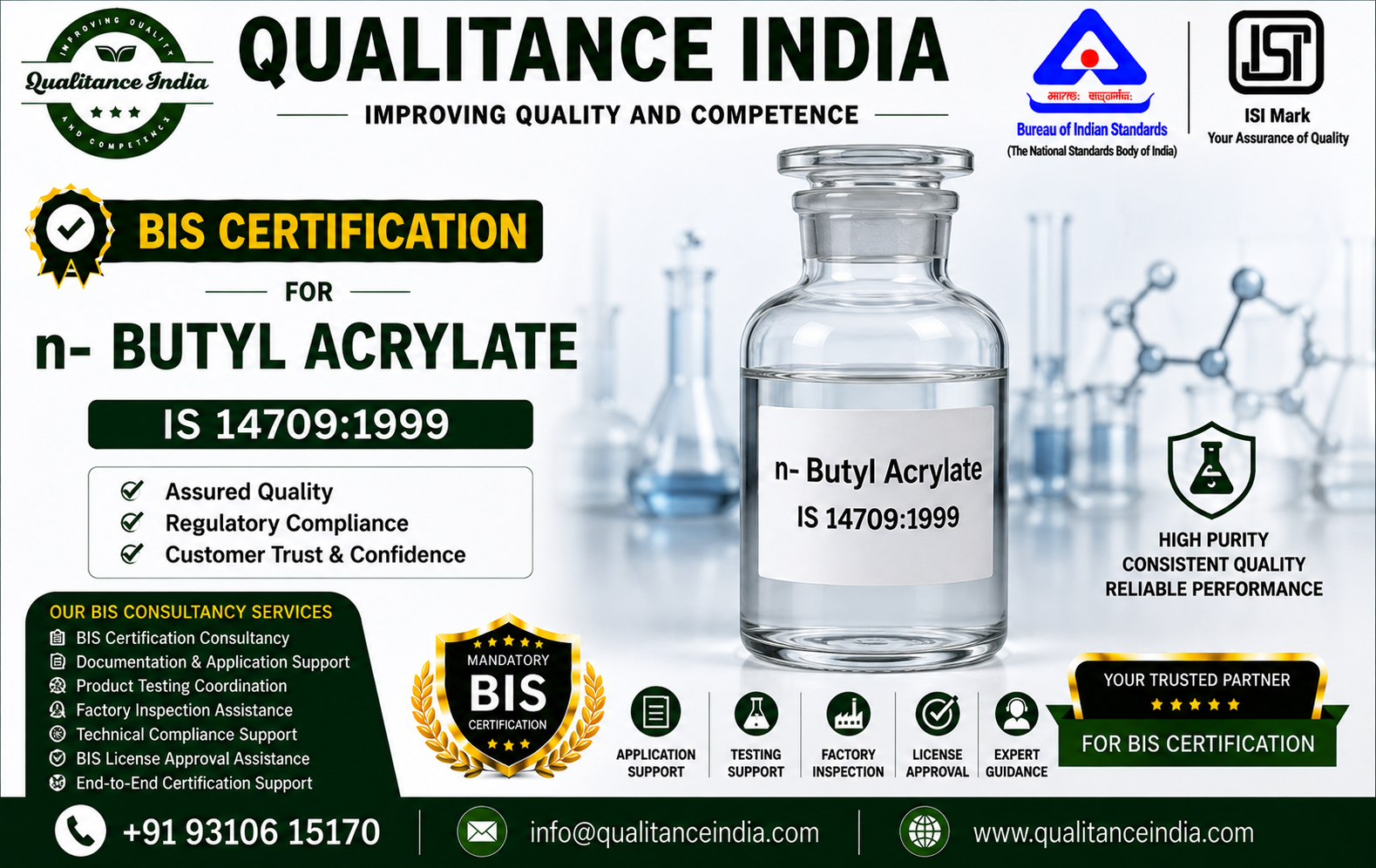 BIS Certification Consultancy for n-Butyl Acrylate | IS 14709:1999 | BIS & ISI Mark Certification
