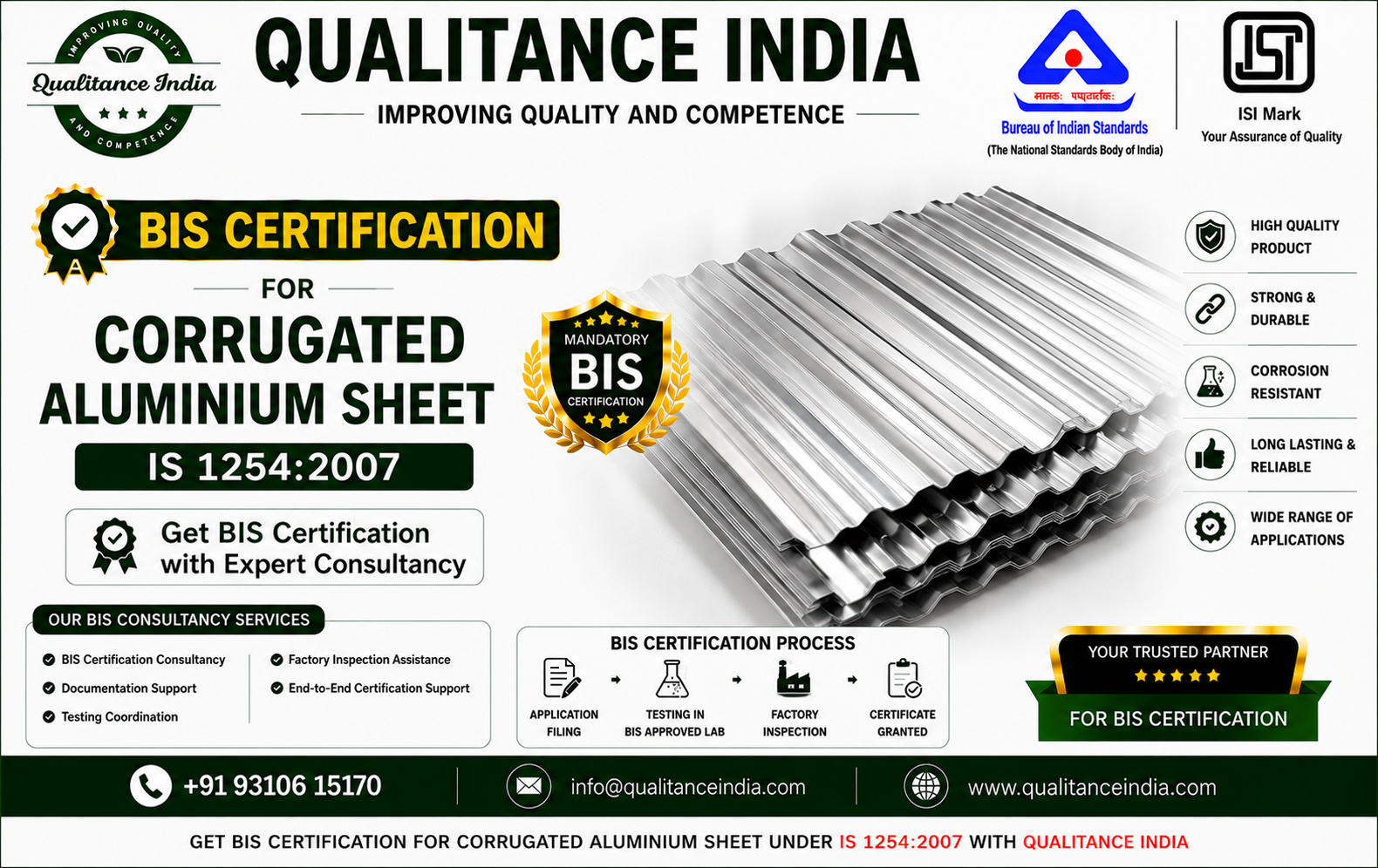 BIS Certification Consultancy for Corrugated Aluminium Sheet | IS 1254:2007 | BIS & ISI Mark Certification