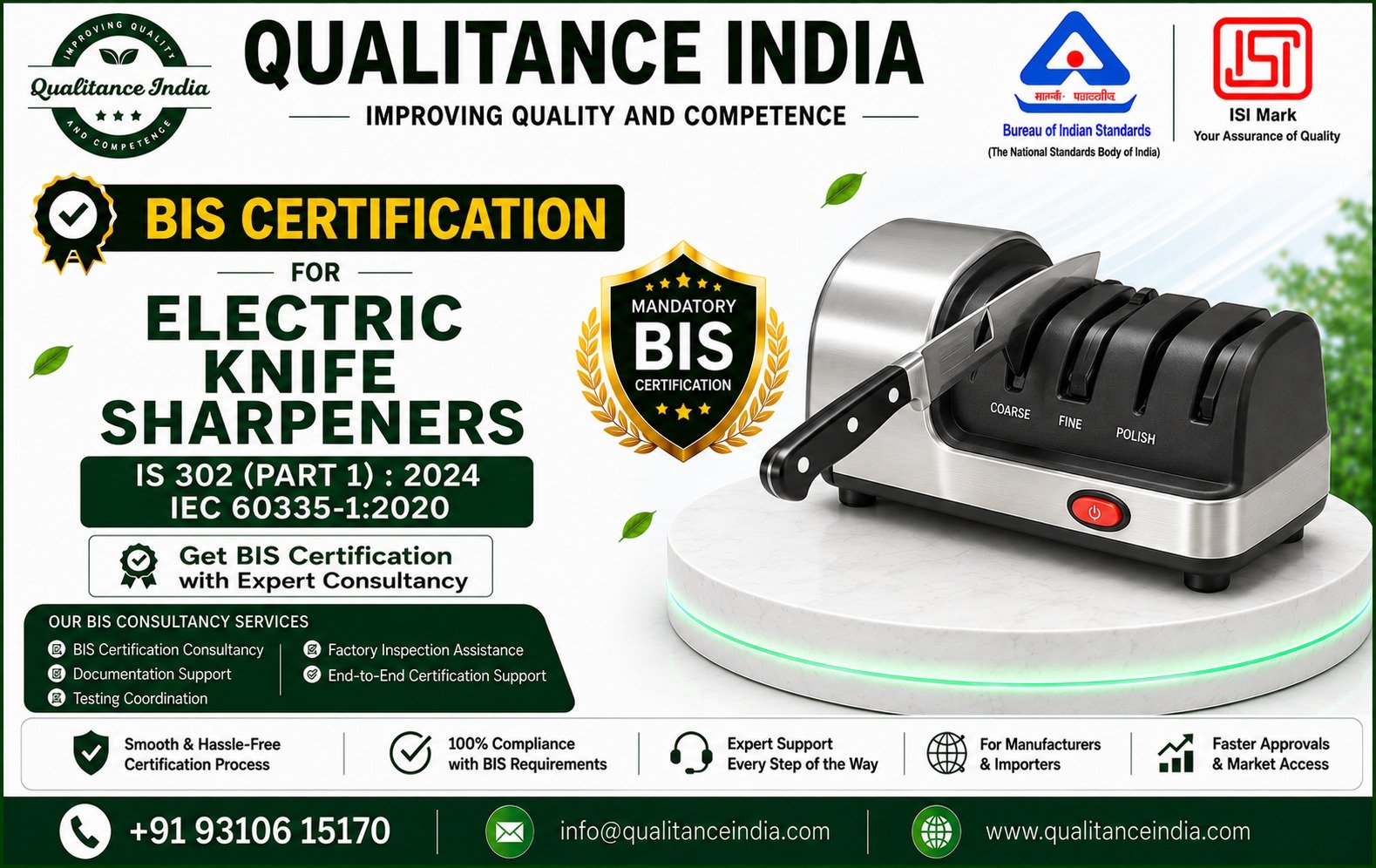 BIS Certification for Electric Knife Sharpeners | IS 302 (Part 1):2024 | IEC 60335-1:2020