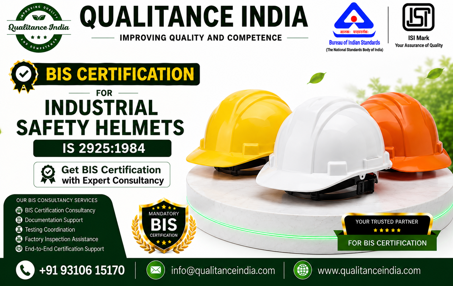 BIS Certification Consultancy for Industrial Safety Helmets | IS 2925:1984 | BIS & ISI Mark Certification