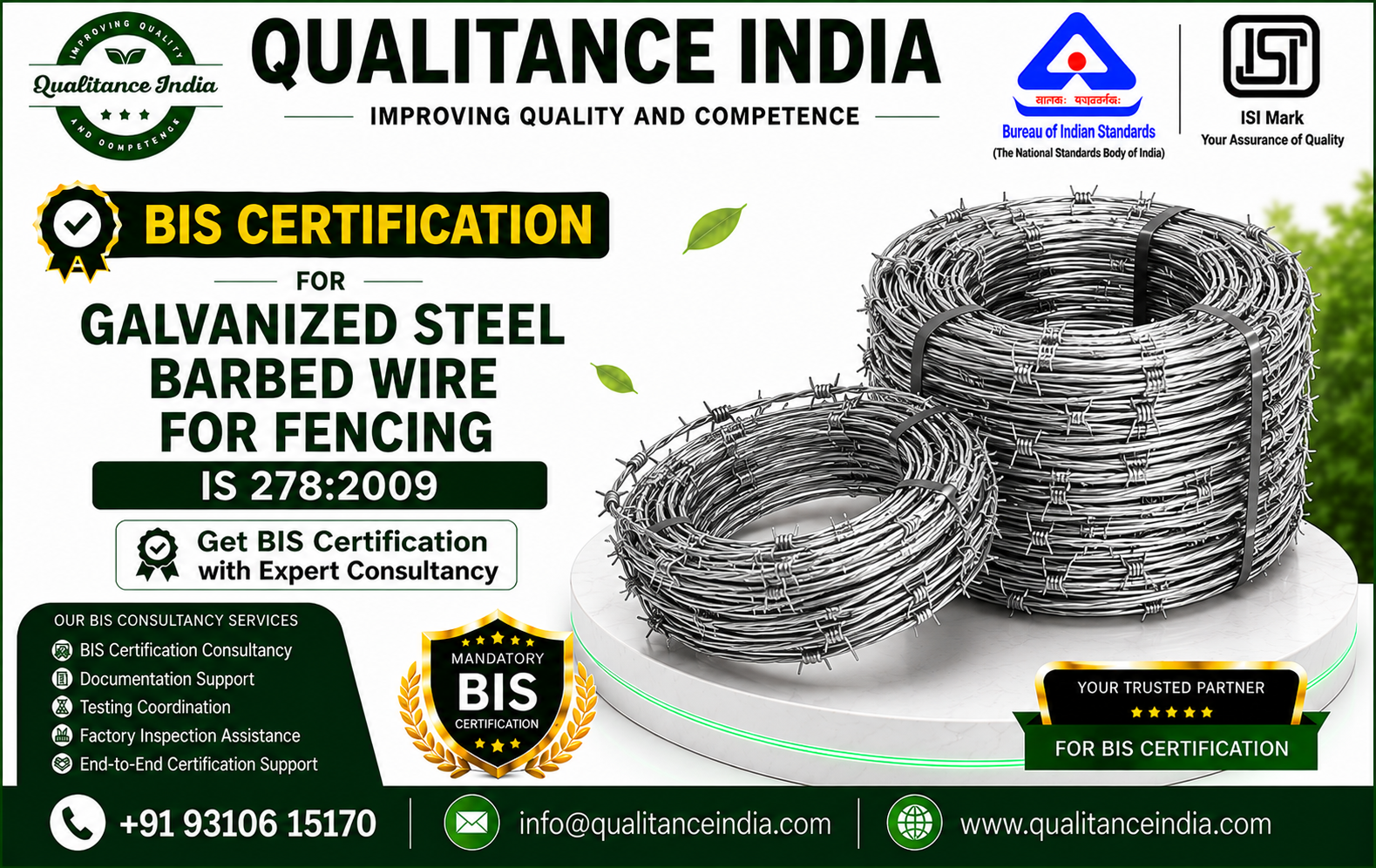BIS Certification Consultancy for Galvanized Steel Barbed Wire for Fencing | IS 278:2009 | BIS & ISI Mark Certification