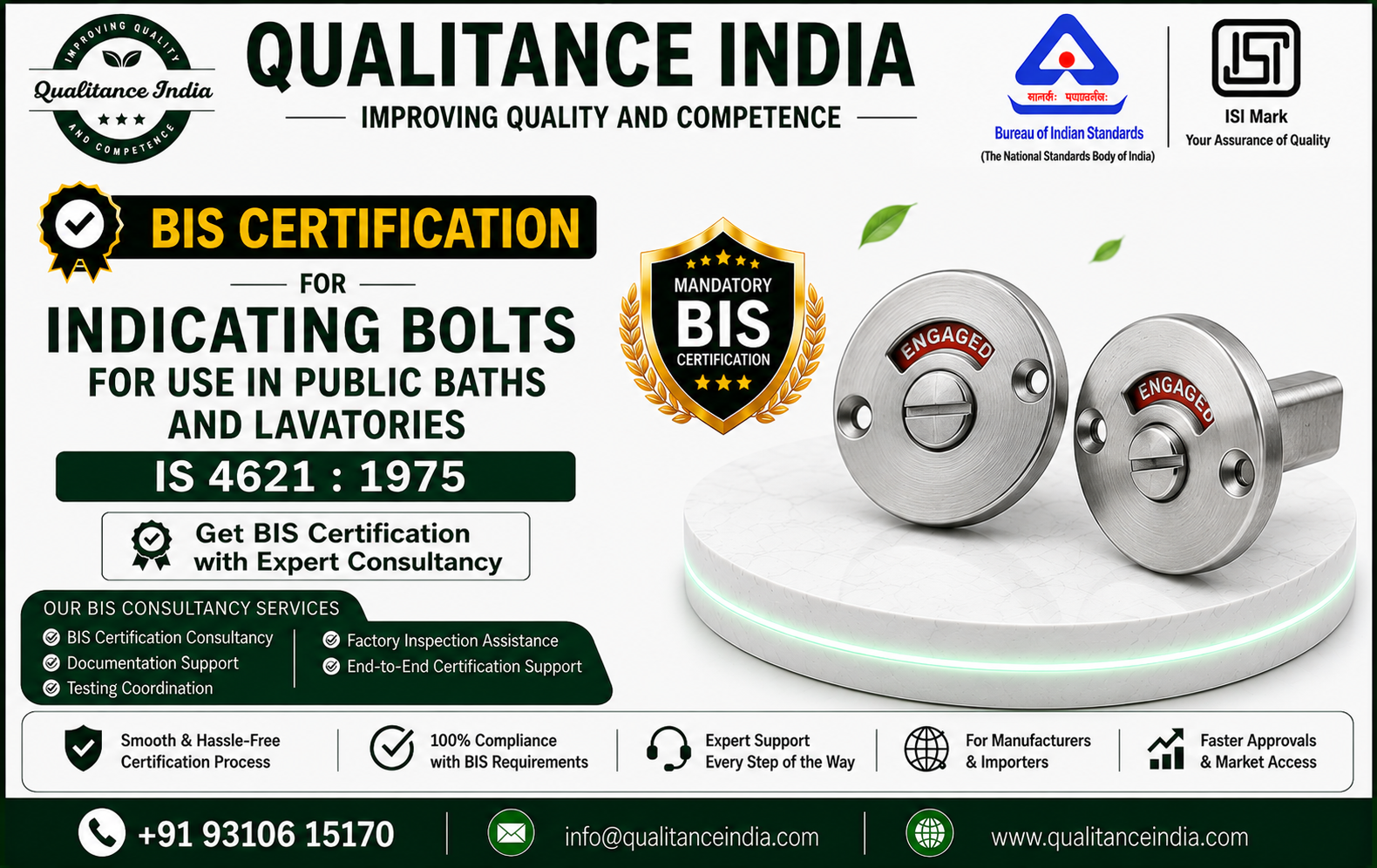 BIS Certification for Indicating Bolts for Use in Public Baths and Lavatories – IS 4621:1975
