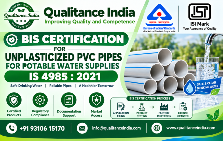 BIS Certification for Unplasticized PVC Pipes for Potable Water Supplies | IS 4985:2021 | ISI Mark