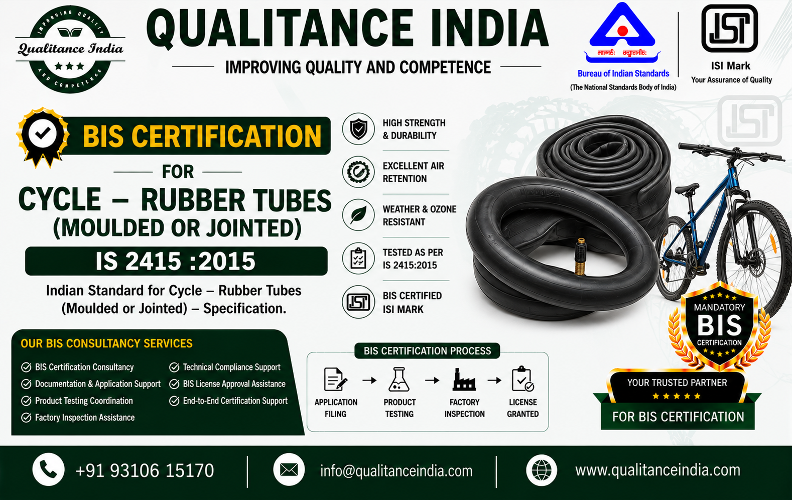 BIS Certification for Cycle Rubber Tubes | IS 2415:2015 | BIS Consultancy