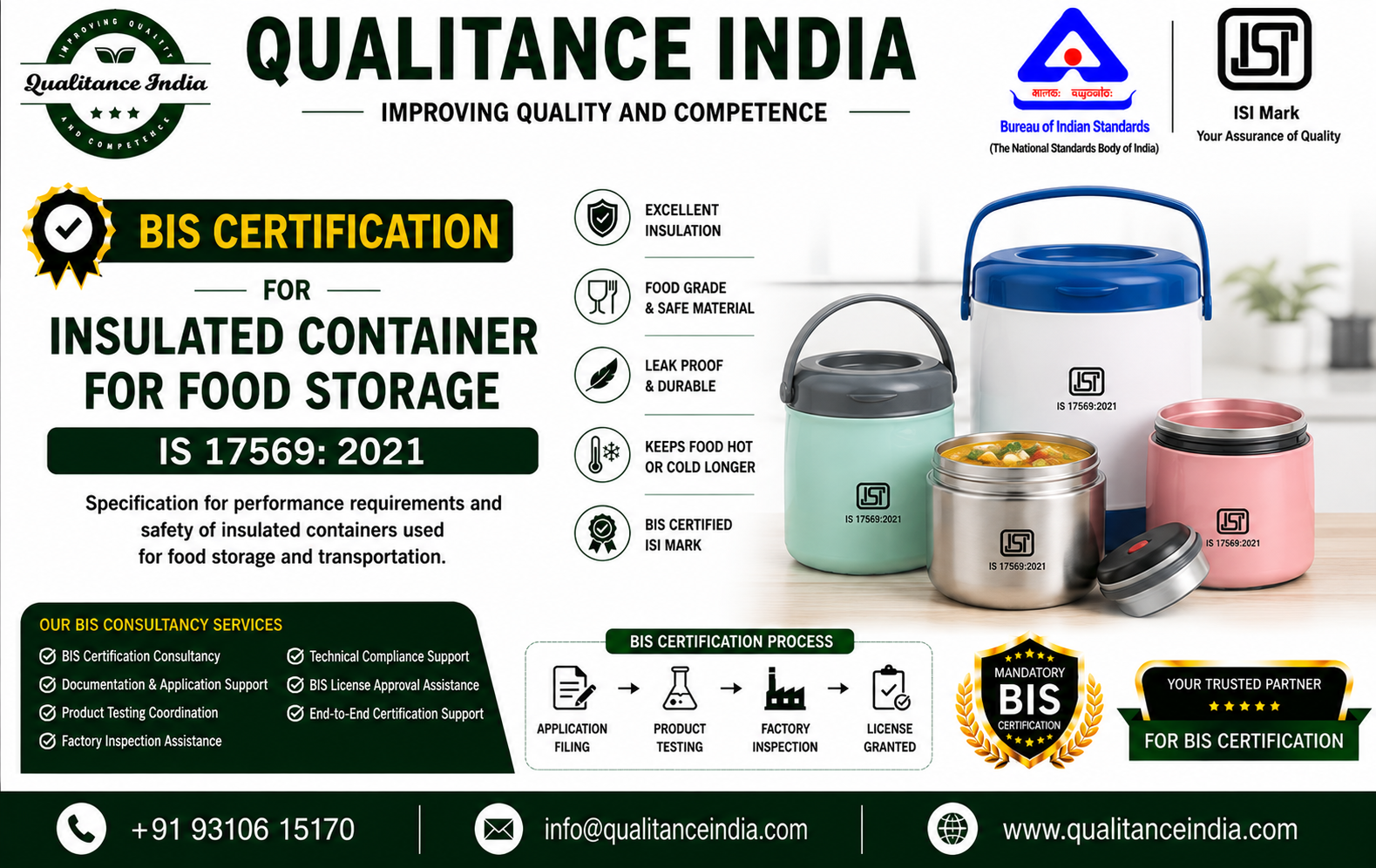 BIS Certification Consultancy for Insulated Containers for Food Storage | IS 17569:2021 | BIS & ISI Mark Certification