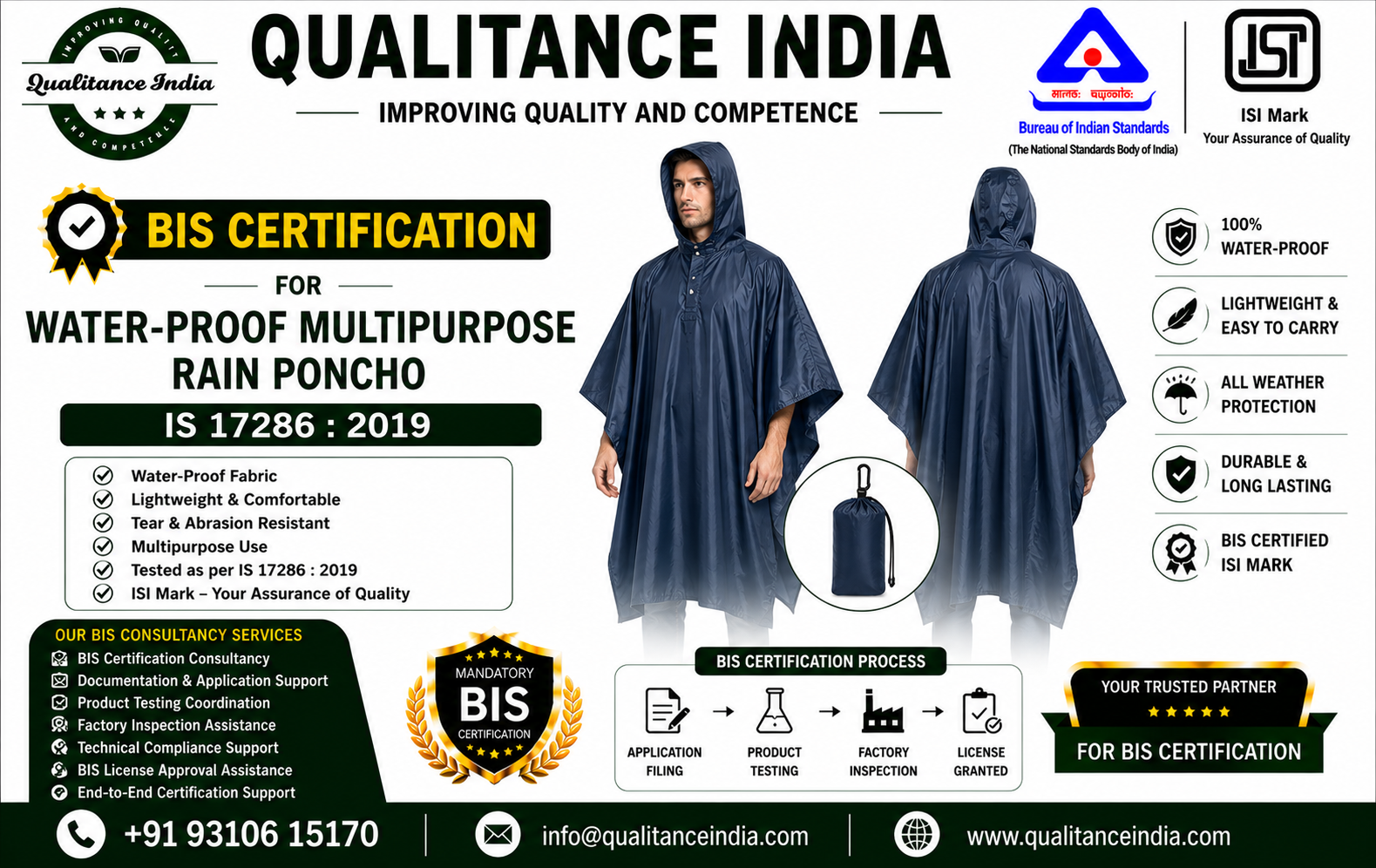 BIS Certification Consultancy for Water-Proof Multipurpose Rain Poncho | IS 17286:2019 | BIS & ISI Mark Certification