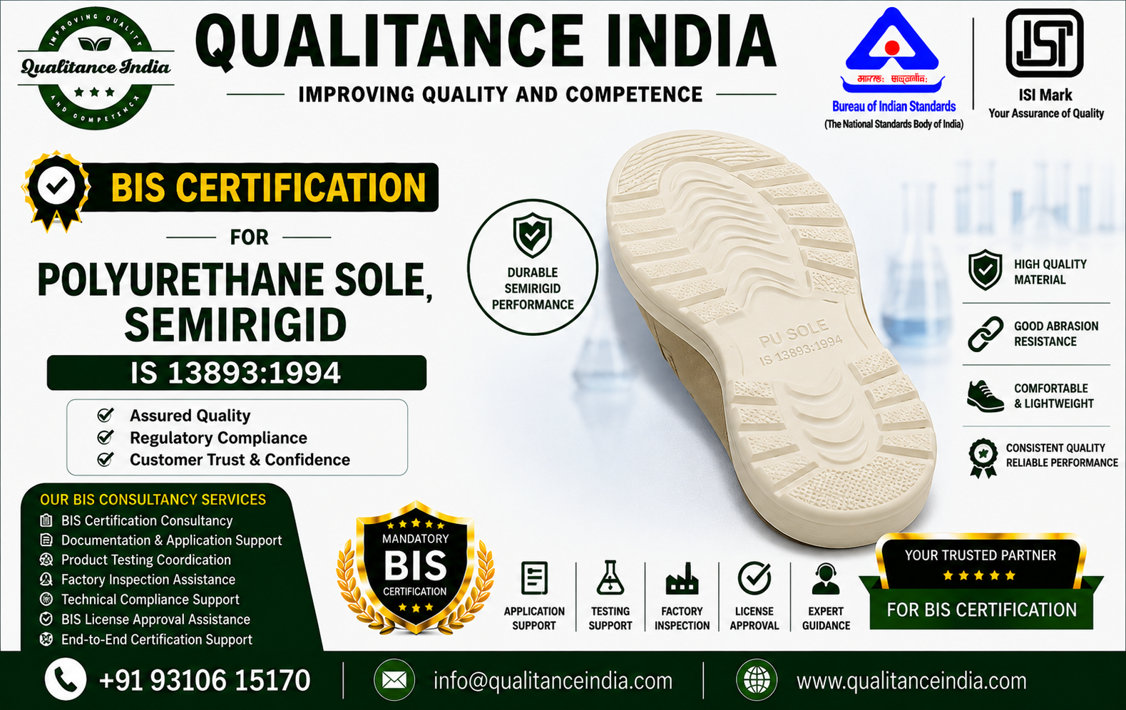 BIS Certification Consultancy for Polyurethane Sole, Semirigid | IS 13893:1994