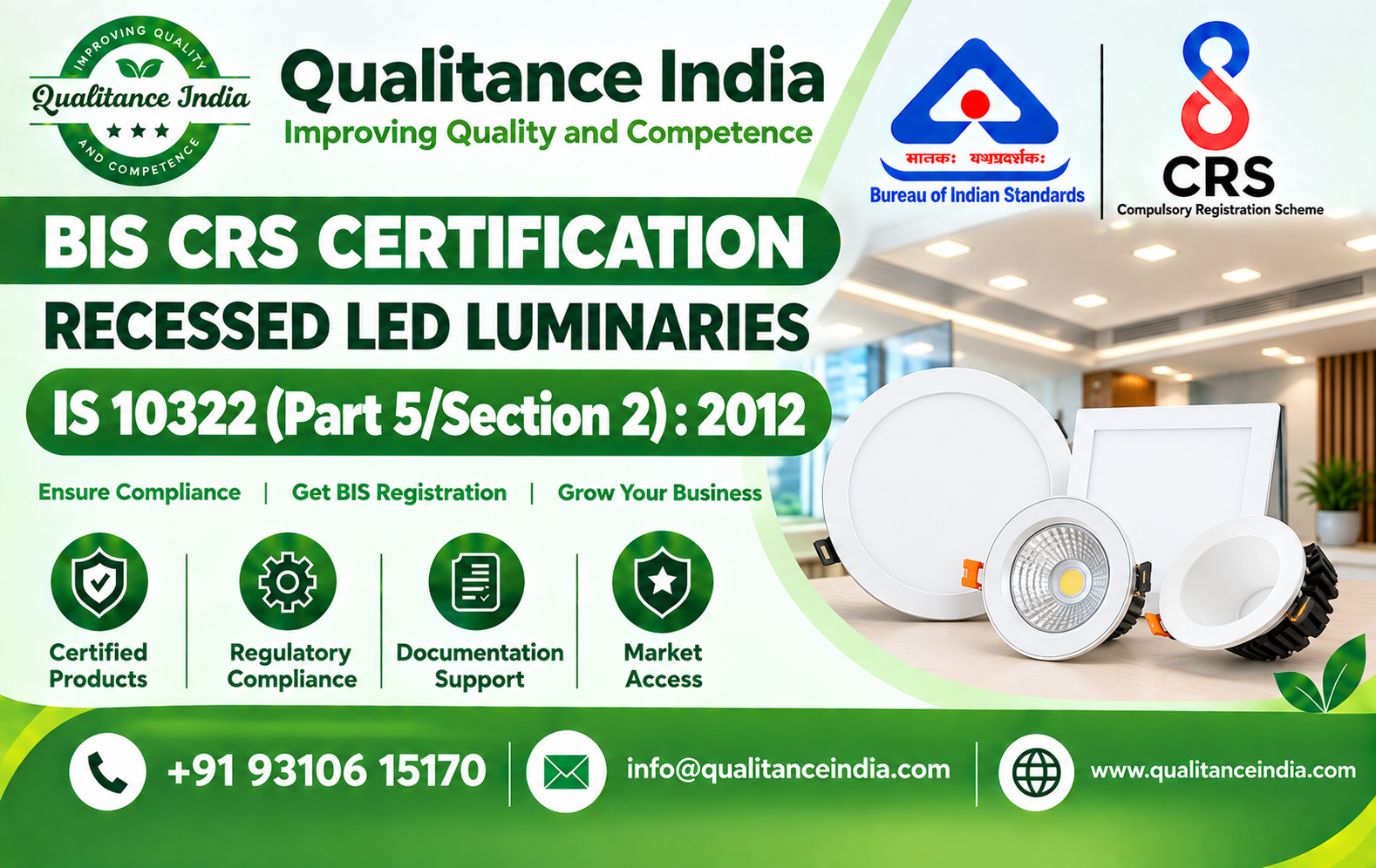 BIS CRS Certification for Recessed LED Luminaires | IS 10322 (Part 5/Section 2):2012 | BIS Consultancy