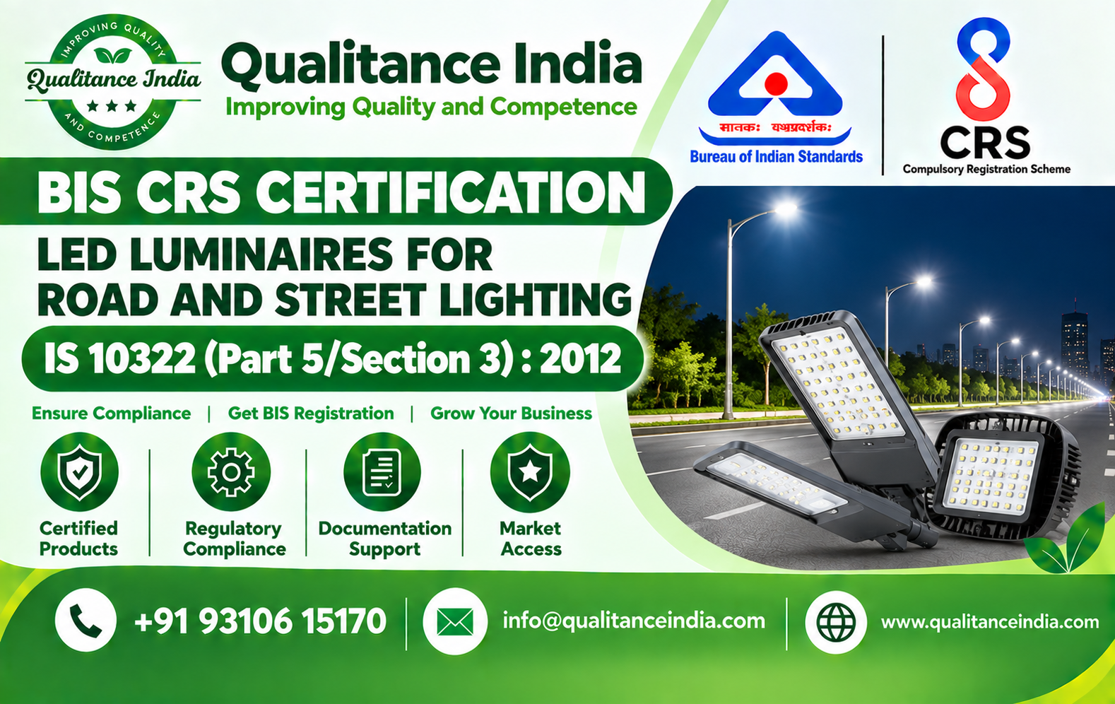 BIS CRS Certification for LED Luminaires for Road & Street Lighting | IS 10322 (Part 5/Section 3):2012 | BIS Consultancy