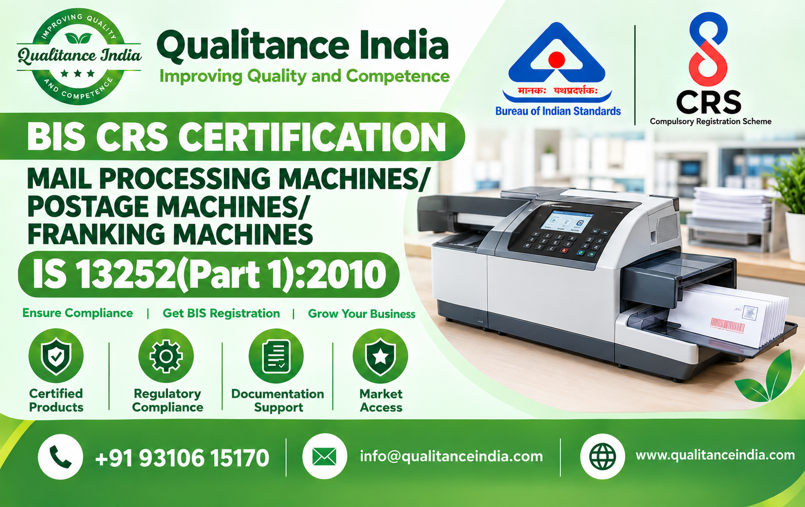 BIS CRS Certification for Mail Processing Machines, Postage Machines & Franking Machines | IS 13252 (Part 1):2010 | BIS Consultancy