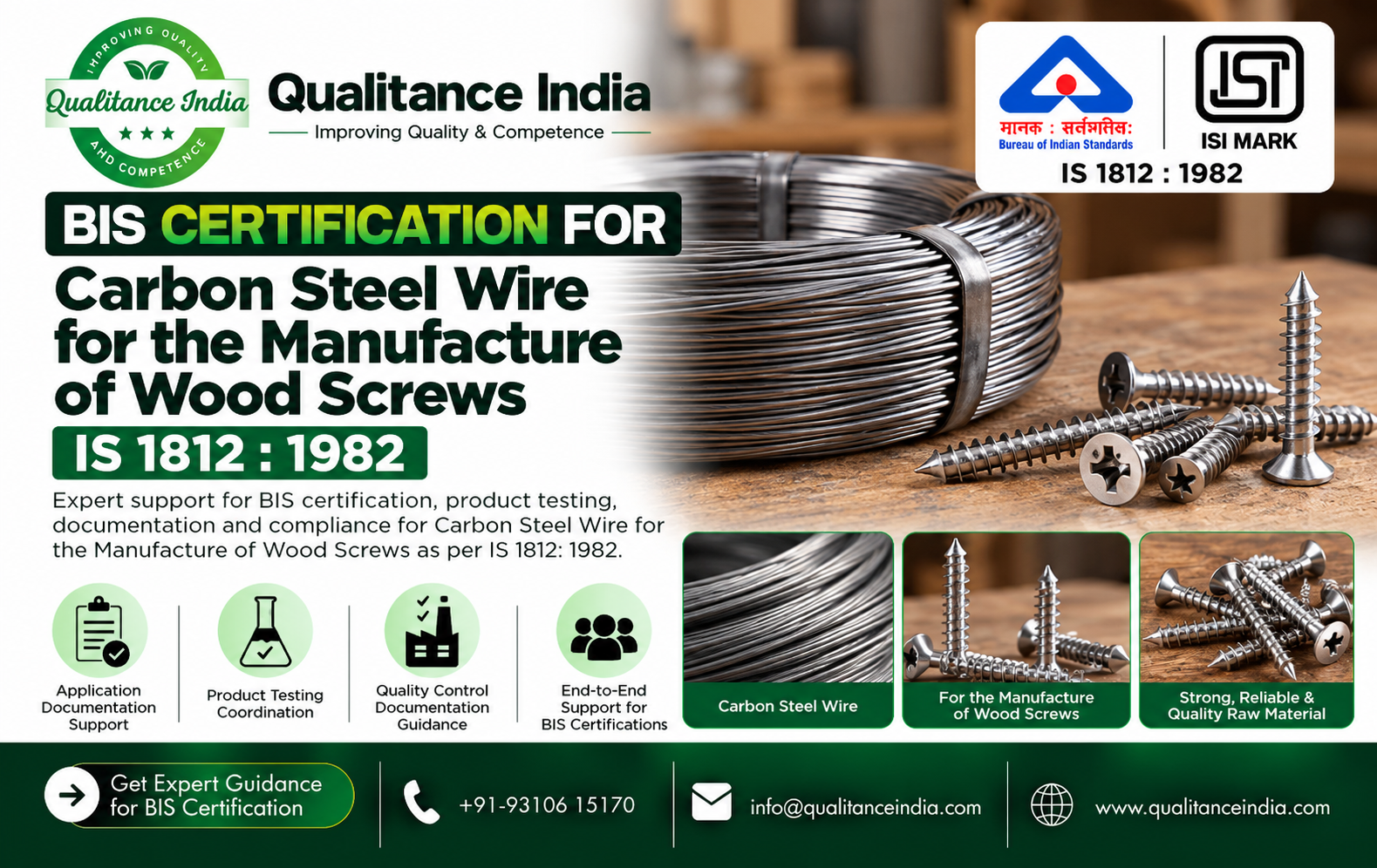 BIS Certification for Carbon Steel Wire for the Manufacture of Wood Screws – IS 1812:1982