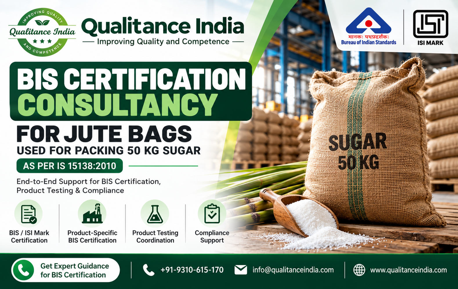 BIS Certification Consultant for Jute Bags for Packing 50 kg Sugar | IS 15138 | Qualitance India