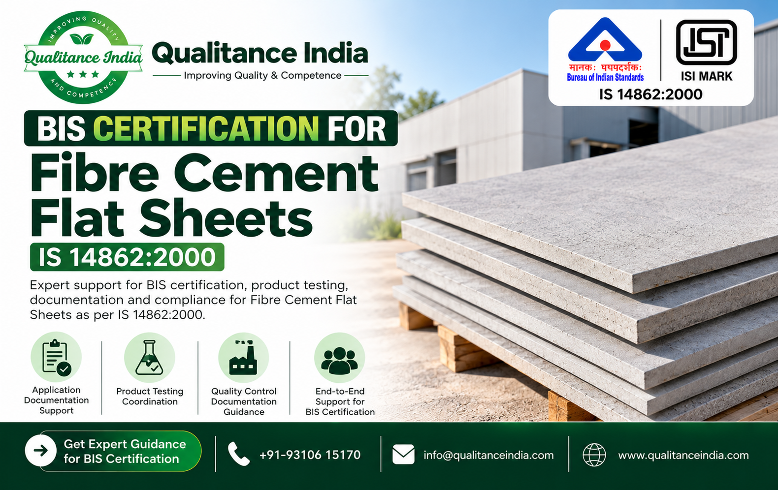BIS Certification for Fibre Cement Flat Sheets | IS 14862:2000 – Qualitance India