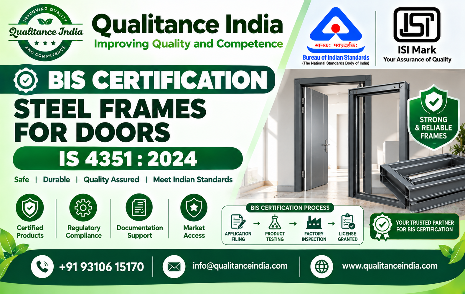 BIS Certification for Steel Frames for Doors | IS 4351:2024 | ISI Mark