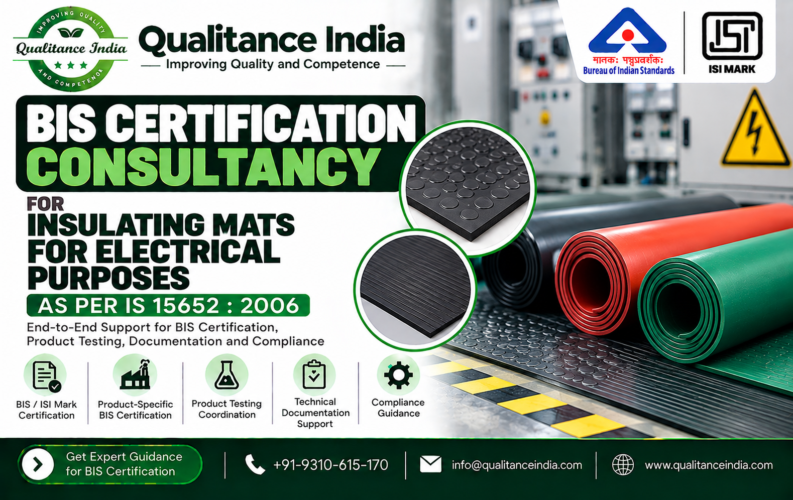 BIS Certification Consultant for Electrical Insulating Mats | IS 15652:2006 | Qualitance India