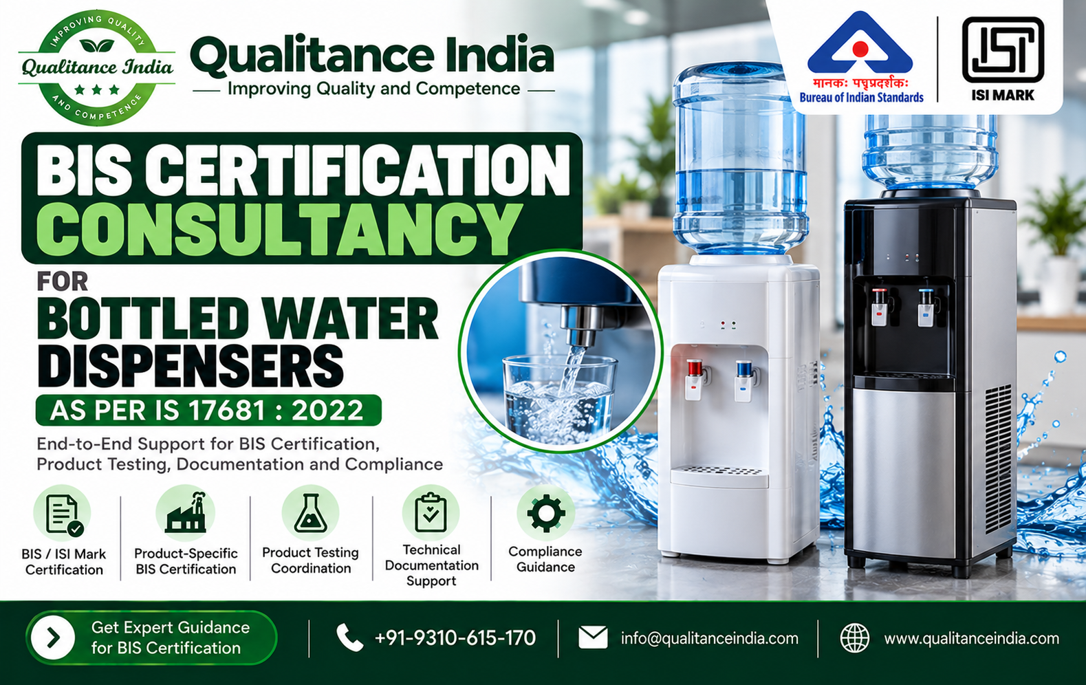 BIS Certification Consultant for Bottled Water Dispensers | IS 17681:2022 | Qualitance India