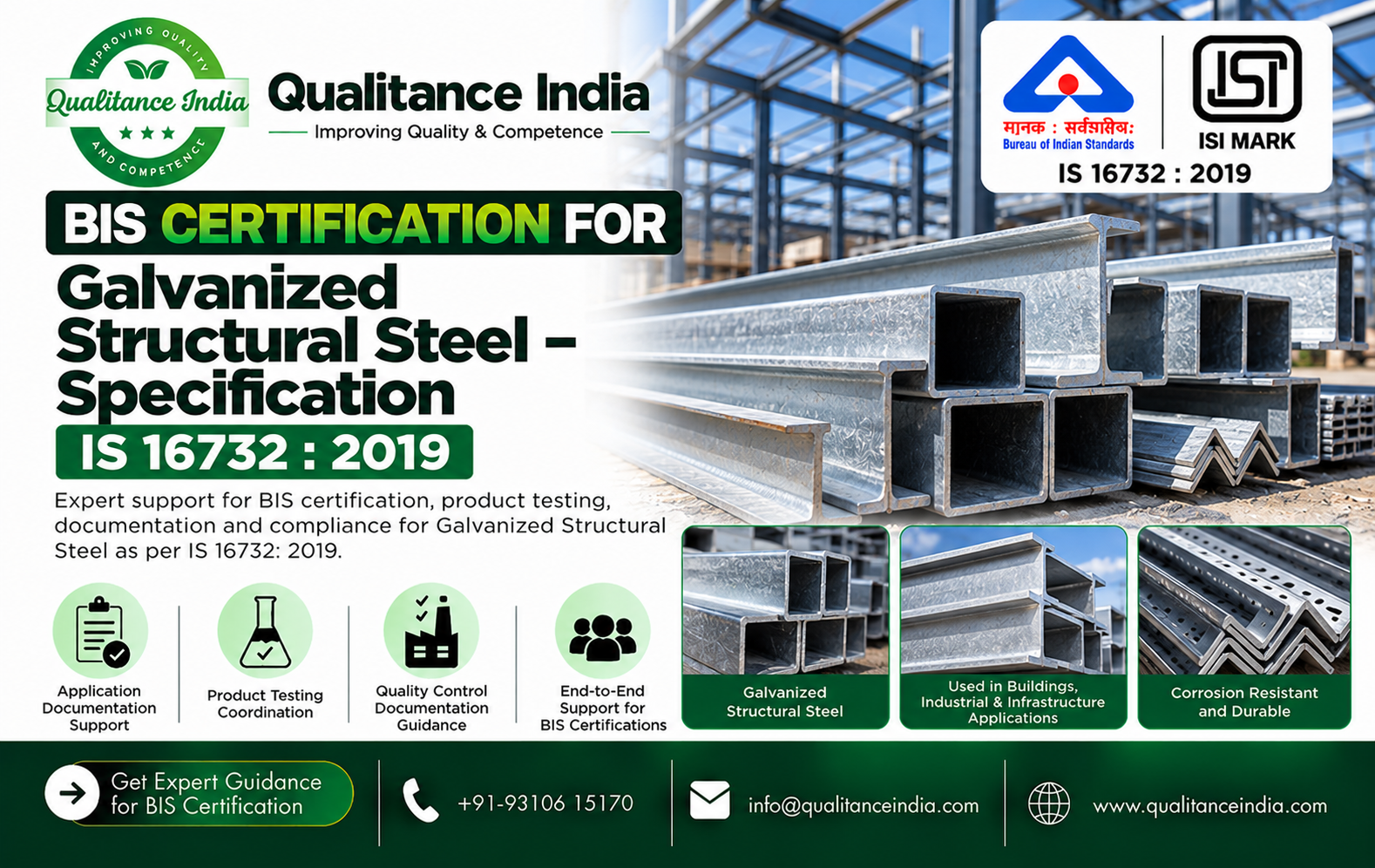 BIS Certification for Galvanized Structural Steel | IS 16732:2019 –  Qualitance India