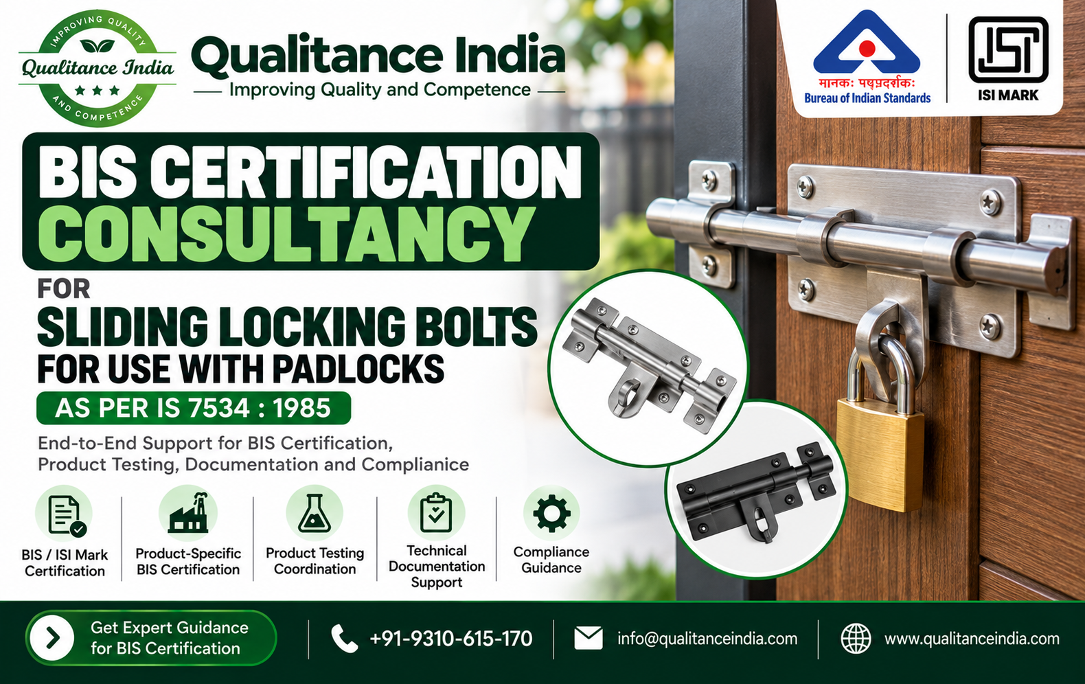 BIS Certification Consultancy for Sliding Locking Bolts for Padlocks | IS 7534:1985 | ISI Mark Consultancy