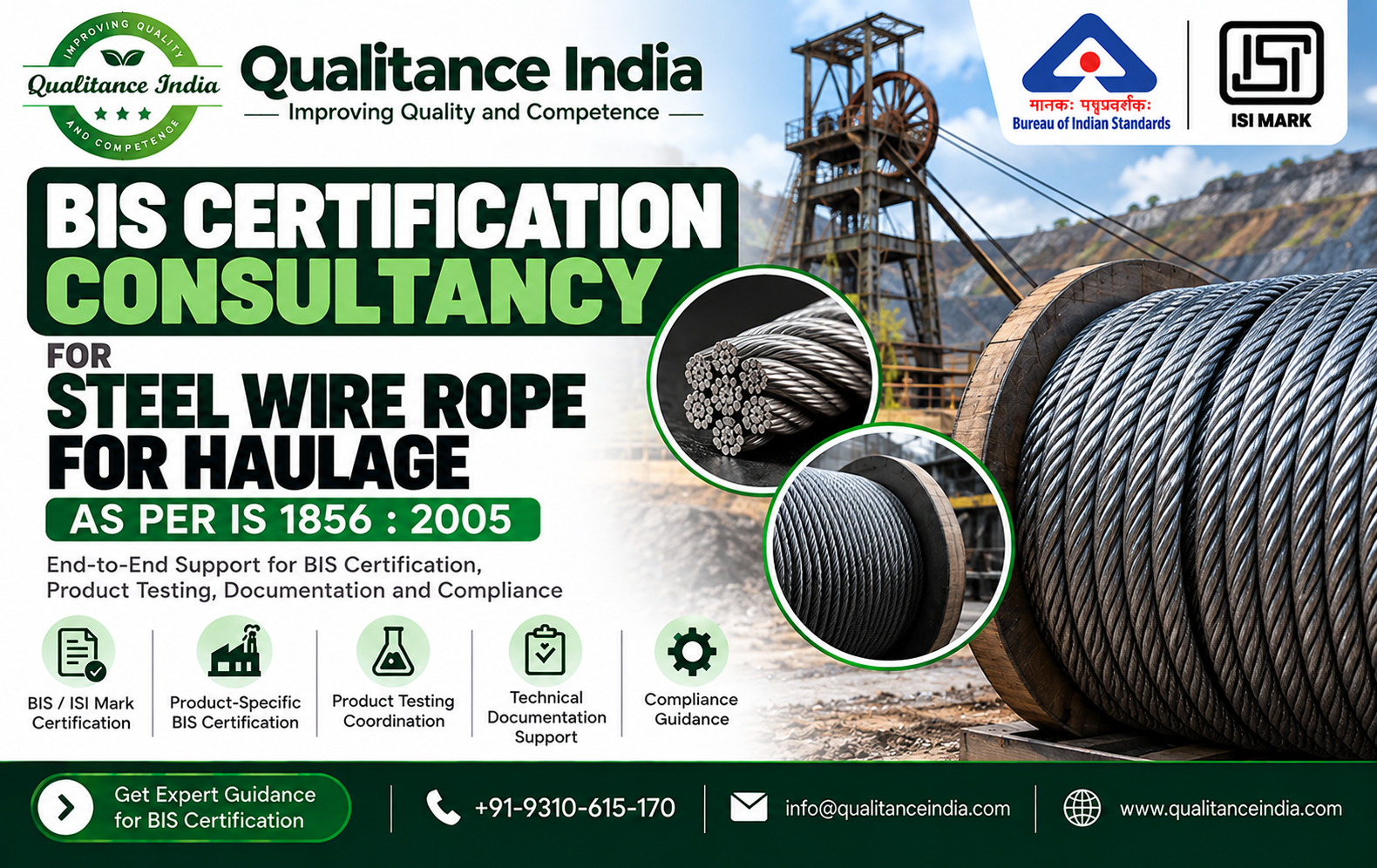 BIS Certification Consultant for Steel Wire Ropes for Haulage Purposes | IS 1856:2021 | Qualitance India
